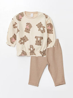 Bisiklet Yaka Uzun Kollu Bask?l? K?z Bebek Sweatshirt ve E?ofman Alt 2li Tak?m