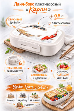 Ланч-бокс пластмассовый Карпы 0,8л, 17,9х12,8х5,2см (Россия)