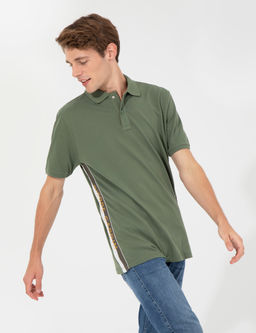 Haki Regular Fit Yandan _izgili Polo Yaka Ti__rt