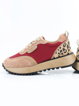 04-PDJ96-3 BEIGE/RED Кроссовки демисезонные женские (натуральная замша, натуральная кожа, текстиль)