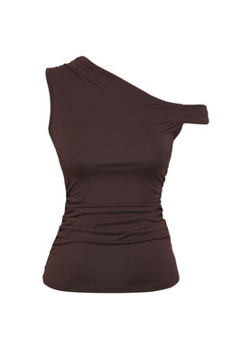 Trendyolmilla Kahverengi Asimetrik Yaka Buzgu/Drape Detayl? Fitted/Vucuda Oturan Orme Bluz TWOSS25BZ00279  фото 13