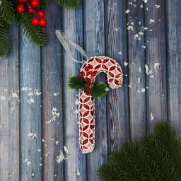 Ёлочная игрушка Леденец кружево шишка, 715 см, красно-белый