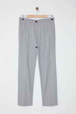 Gri Pileli Klasik Baggy Fit Kumas Pantolon TMNSS24PL00024