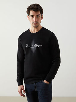 Bisiklet Yaka Bask?l? Erkek Kal?n Sweatshirt