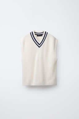 CONTRAST VARSITY KNIT VEST