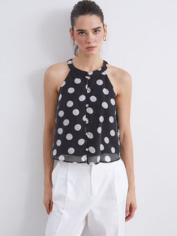 Halter Yaka Puantiyeli Bluz