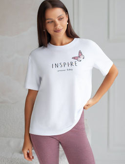 Футболка с принтом свободная эластичная из премиального хлопка