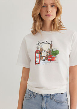 London Bask?l? Beyaz Tisort - Mavi фото 2