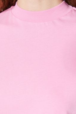 Pembe%100 Pamuk Basic Regular/Normal Kal?p Dik Yaka Orme T-Shirt TWOAW20TS0096