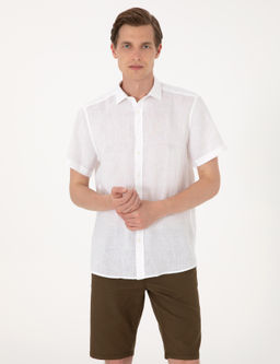 Beyaz %100 Keten Regular Fit K_sa Kollu G_mlek - Pierre cardin фото 3