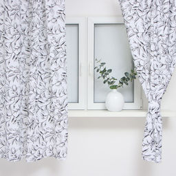 Шторы для кухни Доляна Plant leaves 146×180 см - 2 шт., подхваты - 2 шт., 100% хлопок, 164 г/м²