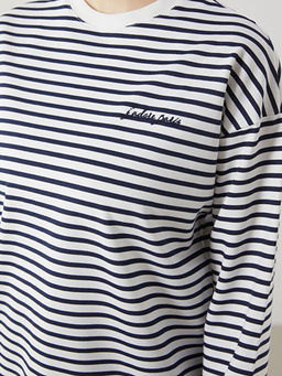 Bisiklet Yaka ?izgili Kad?n Sweatshirt Tunik