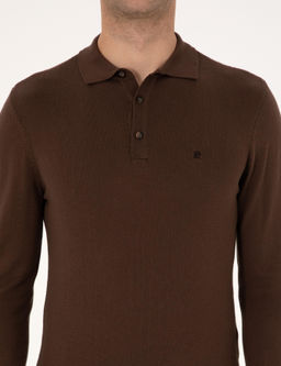 Kahverengi Slim Fit Polo Yaka Basic Triko Kazak - Pierre cardin фото 6