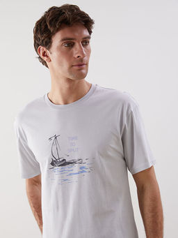 Bisiklet Yaka K?sa Kollu Bask?l? Penye Erkek Ti??rt