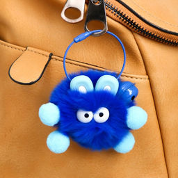 Пушистик на троссе с бубенчиком Чудик с голубыми ушками ярко-синий 8 см