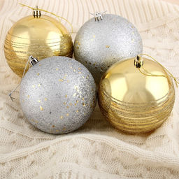 Ёлочные игрушки Айола, шары новогодние, d=10 см, набор 4 шт., золотисто-серебристый