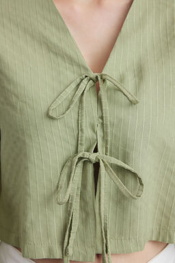 Trendyolmilla Yesil Baglama Detayl? Cizgili Dokuma Gomlek TWOSS24GO00247  фото 8