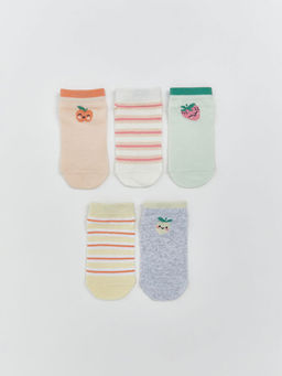 Bask?l? K?z Bebek Patik ?orap 5li