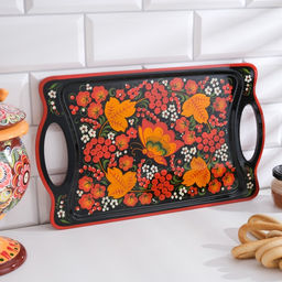 Поднос деревянный с ручками «Хохлома», ручная роспись, 38×23 см