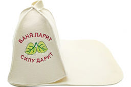 Набор для бани 2пр (шапка "Баня парит-силу дарит"+коврик), арт. 13201 /Бацькина баня/ ВЫВОД