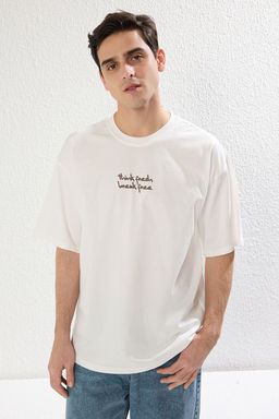 TRENDYOL MAN Ekru Oversize/Genis Kesim Cicek Bask?l? Kal?n %100 Pamuklu T-Shirt TMNSS25TS00028 - Trendyolmilla фото 11