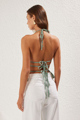 Trendyolmilla Haki Arkas? Dekolteli Ve Baglama Detayl? Dokuma Bluz TWOSS25BZ00240  фото 5
