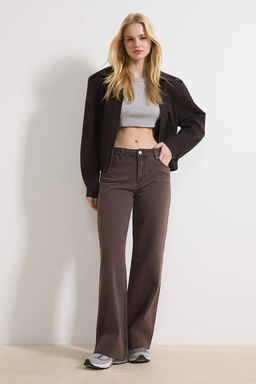 Kahverengi %100 Pamuk Y?kama Efekli Normal Bel Wide Leg Jeans TWOSS26JE00058 - Trendyolmilla фото 3