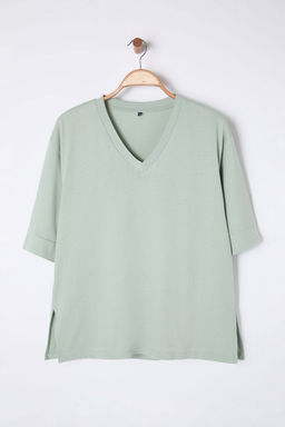 TRENDYOLMILLA Lacivert %100 Pamuk Oversize/Genis Kal?p Truvakar Kol Orme T-Shirt TWOSS25TS00011  фото 6