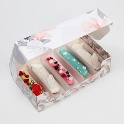 Цена за 5 шт. Коробка для эклеров, кондитерская упаковка, 5 вкладышей, Present, 25.2?15?7 см