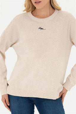 Женский кремовый меланжевый свитер с v-образным вырезом - U.s. polo assn фото 6