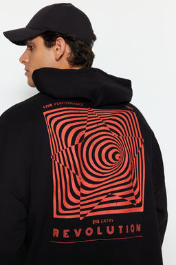 TRENDYOL MAN Siyah Oversize/Genis Kesim Kapusonlu Labirent Bask? Polar Pamuk Sweatshirt TMNAW24SW00201 - Trendyolmilla фото 11