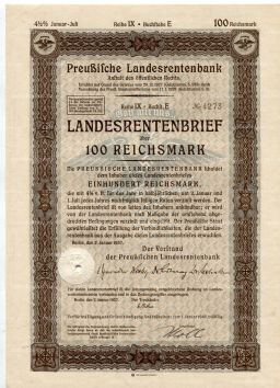 Облигация 4,5% 100 рейхсмарок 1937 года Германия