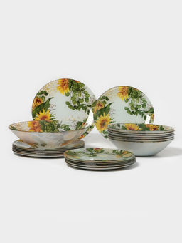 Столовый сервиз Доляна Подсолнухи, 19 предметов: салатник 1 шт., тарелка десертная 6 шт., тарелка обеденная 6 шт., тарелка суповая 6 шт., стекло,... фото 2