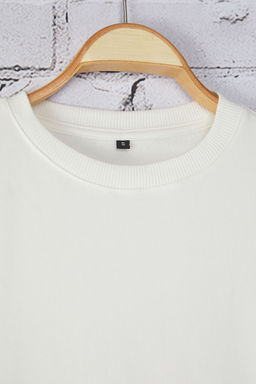 Beyaz Oversize/Genis Kesim Pamuklu Kal?n Basic T-Shirt TEDSS25TS00005