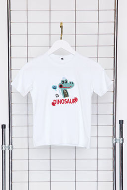 Beyaz Erkek Cocuk %100 Pamuk Dinozor Desenli Regular Kal?p K?sa Kol Orme T-Shirt TKDSS24TS00030 - Trendyolmilla фото 2