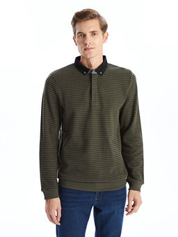 Polo Yaka Uzun Kollu ?izgili Erkek Sweatshirt