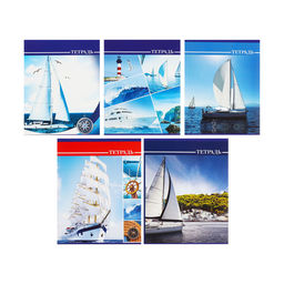 Комплект тетрадей из 5 штук, 36 листов в клетку Calligrata "Яхты", обложка мелованный картон, блок №2, белизна 75% (серые листы)