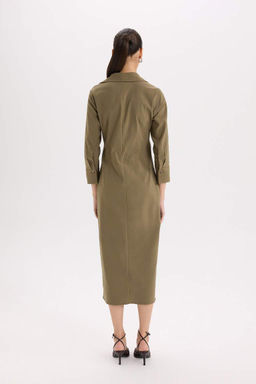 Базовое бенгальское платье с воротником рубашки и присборенной талией на пуговицах до половины рукава - Defacto фото 5