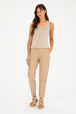 Женские брюки песочного цвета из парусины Неожиданная скидка в корзине