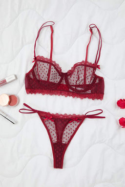 Koyu Visne Mesh Volanl? / F?rf?rl? Puantiyeli Kaps?z Ic Camas?r? Tak?m? THMAW26CC00007 - Trendyolmilla фото 5