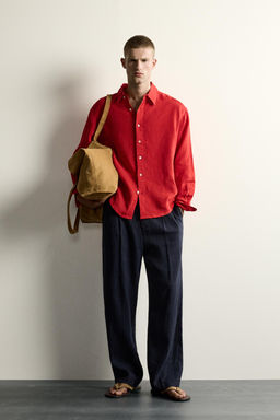 CAMISA RELAXED FIT 100% LINO / Rojo
