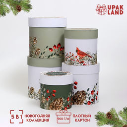 Коробки подарочные шляпные 5 в 1 «Счастливого Нового года», 20×20 — 15×15 см