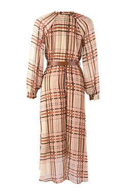 Cok Renkli Ekose / Kareli Kemerli Midi Astarl? Dokuma Elbise TWOAW26EL00325