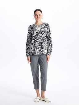 Ba?lamal? Yaka Desenli Uzun Kollu Kad?n Bluz