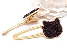 Заколка зажим Котик с натуральным гранатом 7*2,8*1,8см