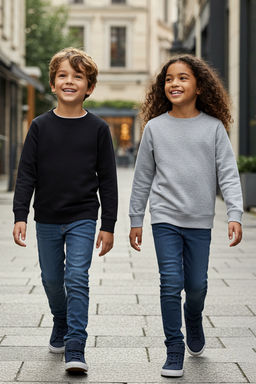 Siyah-Gri 2li Duz/Basic Bisiklet Yaka Orme Unisex Cocuk Sweatshirt TKDAW25SW00000