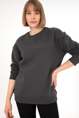 Erkek Bisiklet Yaka Antrasit Basic _ardonlu Sweatshirt