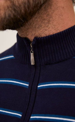 Джемпер мужской с воротником на молнии в полоску F021-15-2104 темно-синий - Fine joyce фото 6