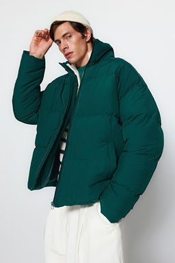 Ye_il Unisex Oversize Fit Dik Yaka Suya ve R_zgara Dayan_kl_ _i_me K__l_k Mont TMNAW24MO00003