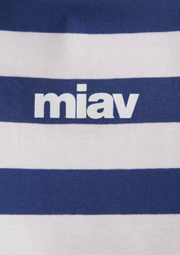 Miav Bask?l? Cizgili Beyaz Tisort - Mavi фото 7